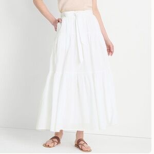 Tiered white maxi skirt with removable tie belt